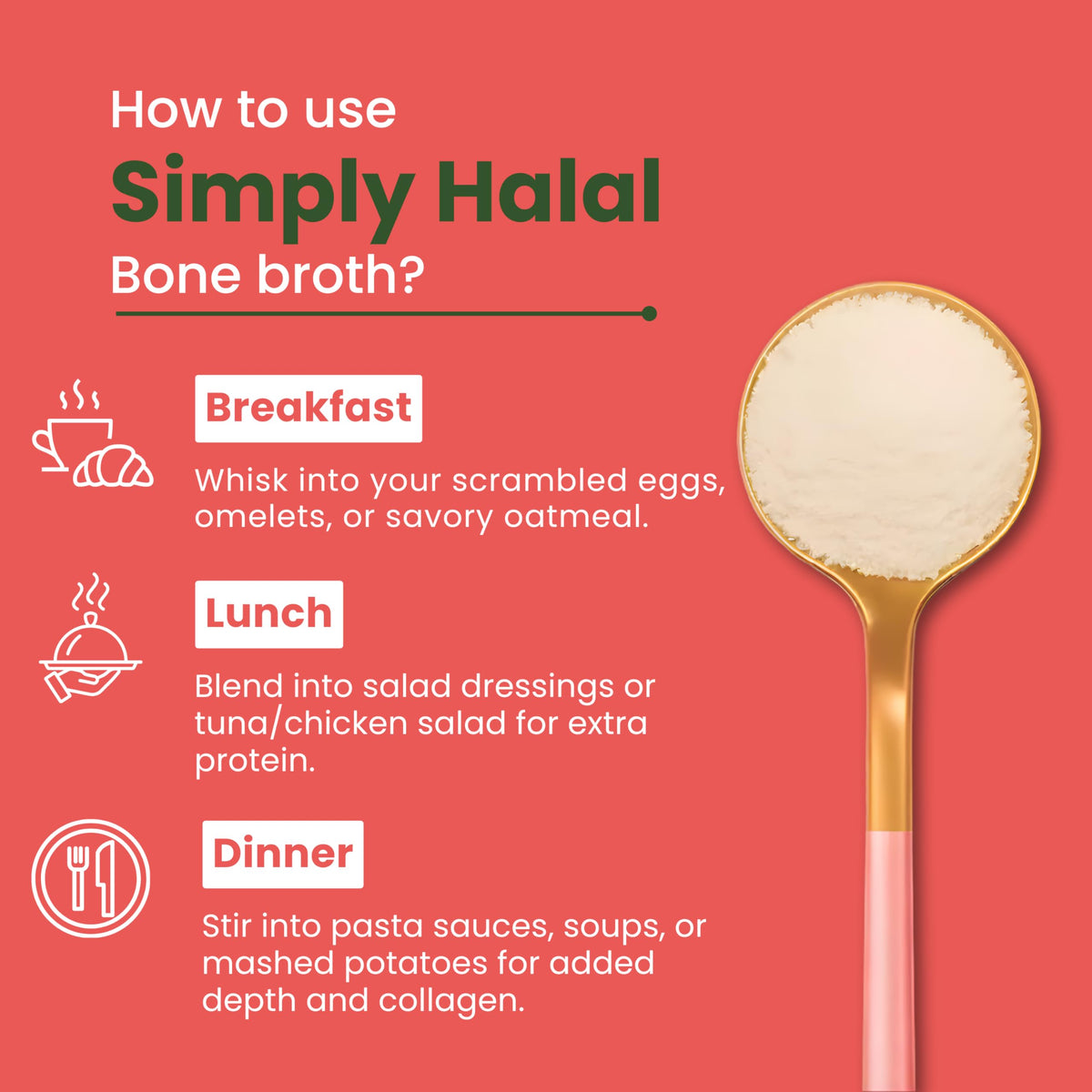 Halal Bone Broth Protein Powder, Grass-Fed Hydrolyzed Collagen, 25 Servings 16 Oz U47336