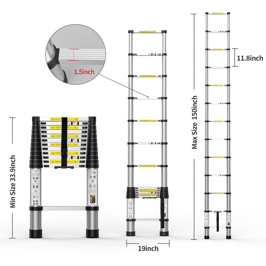 Telescoping Extension Ladder 12.5FT Aluminum with Carry Bag D981