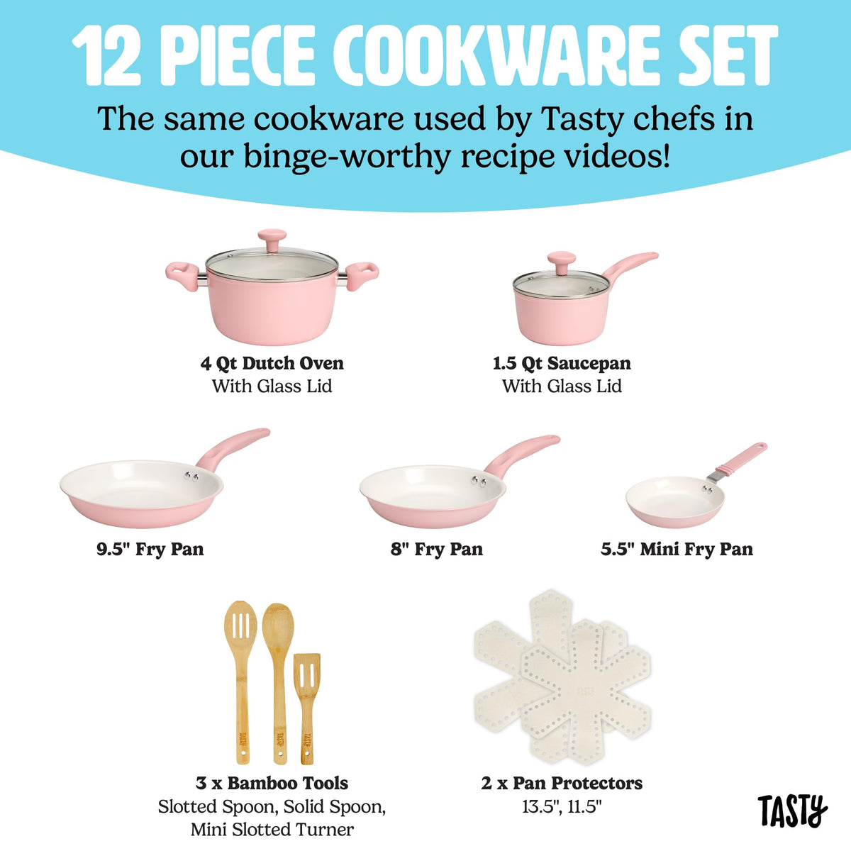 12 Piece Pink Nonstick Ceramic Cookware Set U53127