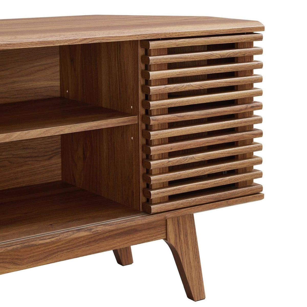 46 in Walnut Corner TV Stand with Sliding Doors P784921