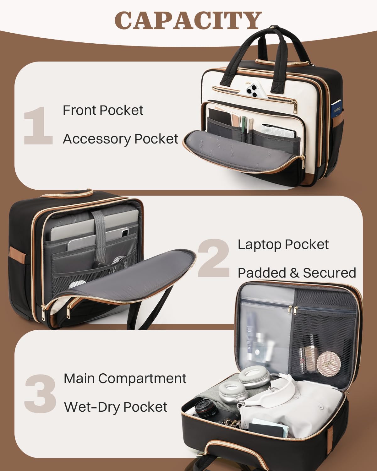 Rolling Puffer Laptop Bag Set with Wheels, 16 Inch Underseat Carry on Luggage E436