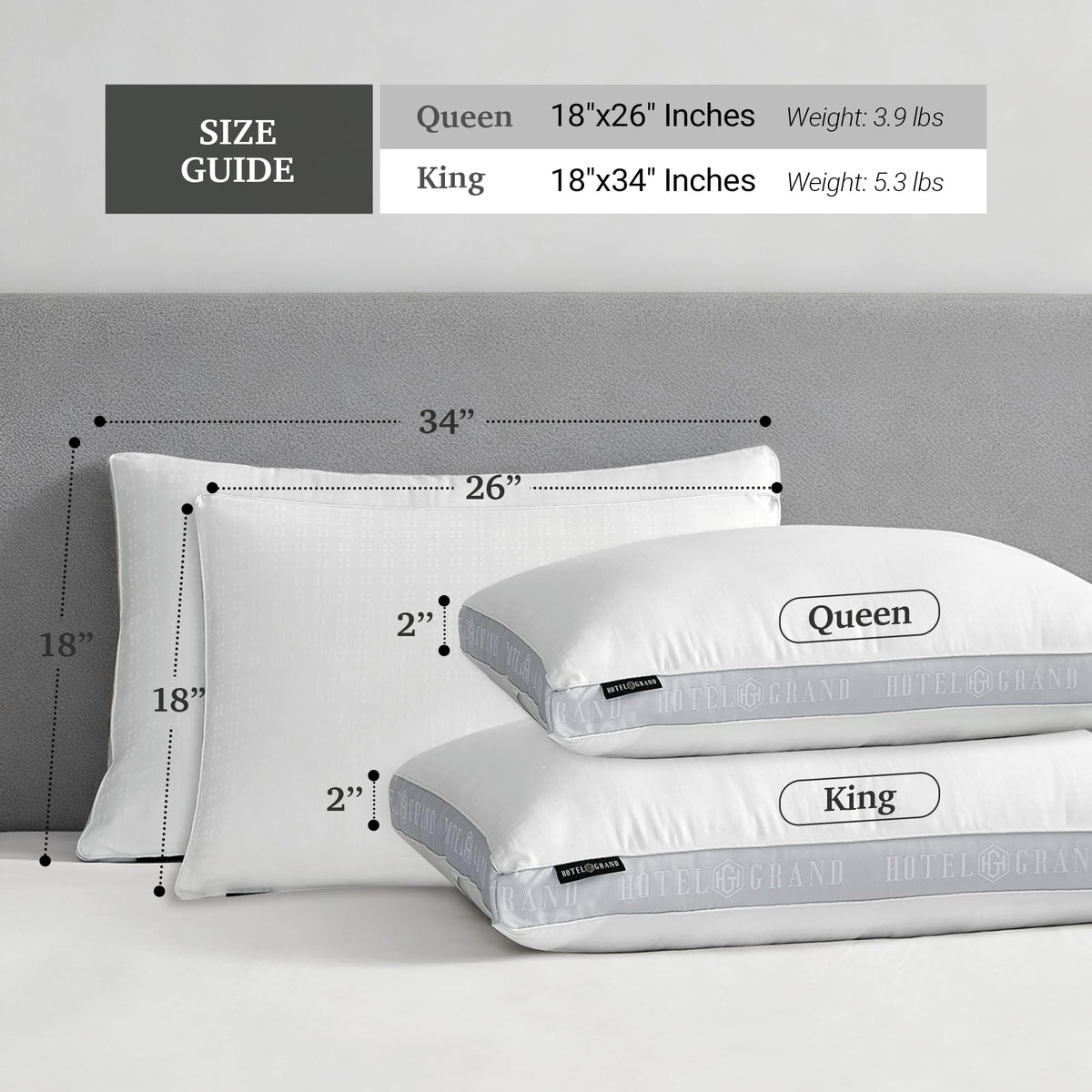 King Size Set of 2 Medium Soft Bed Pillows S836