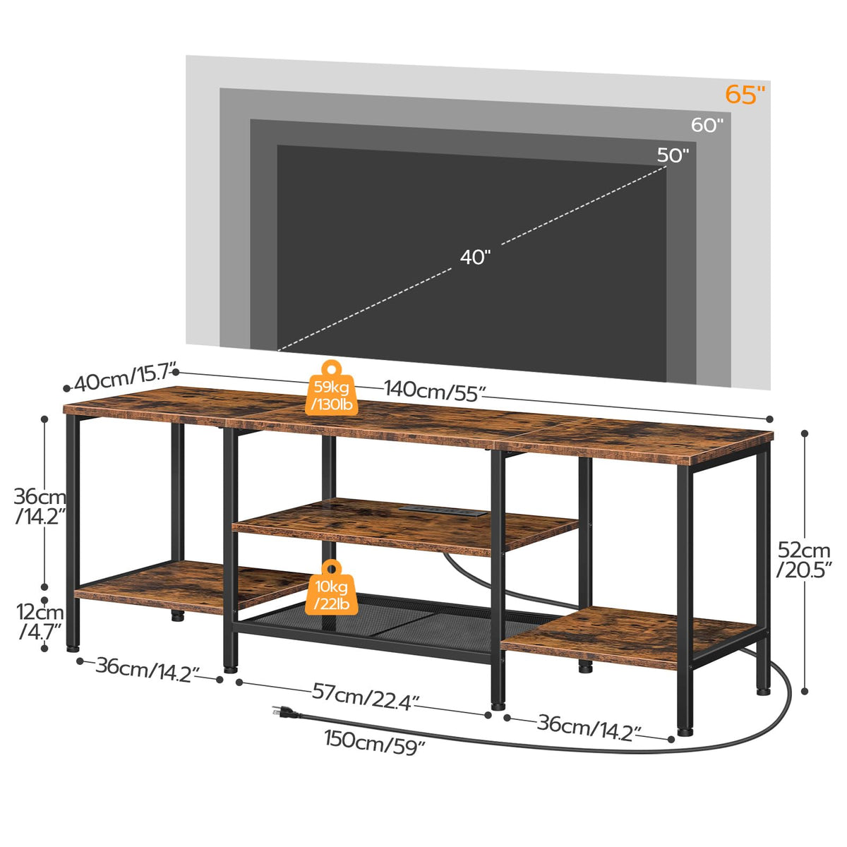 TV Stand with Power Outlets to 65 Inches G75408