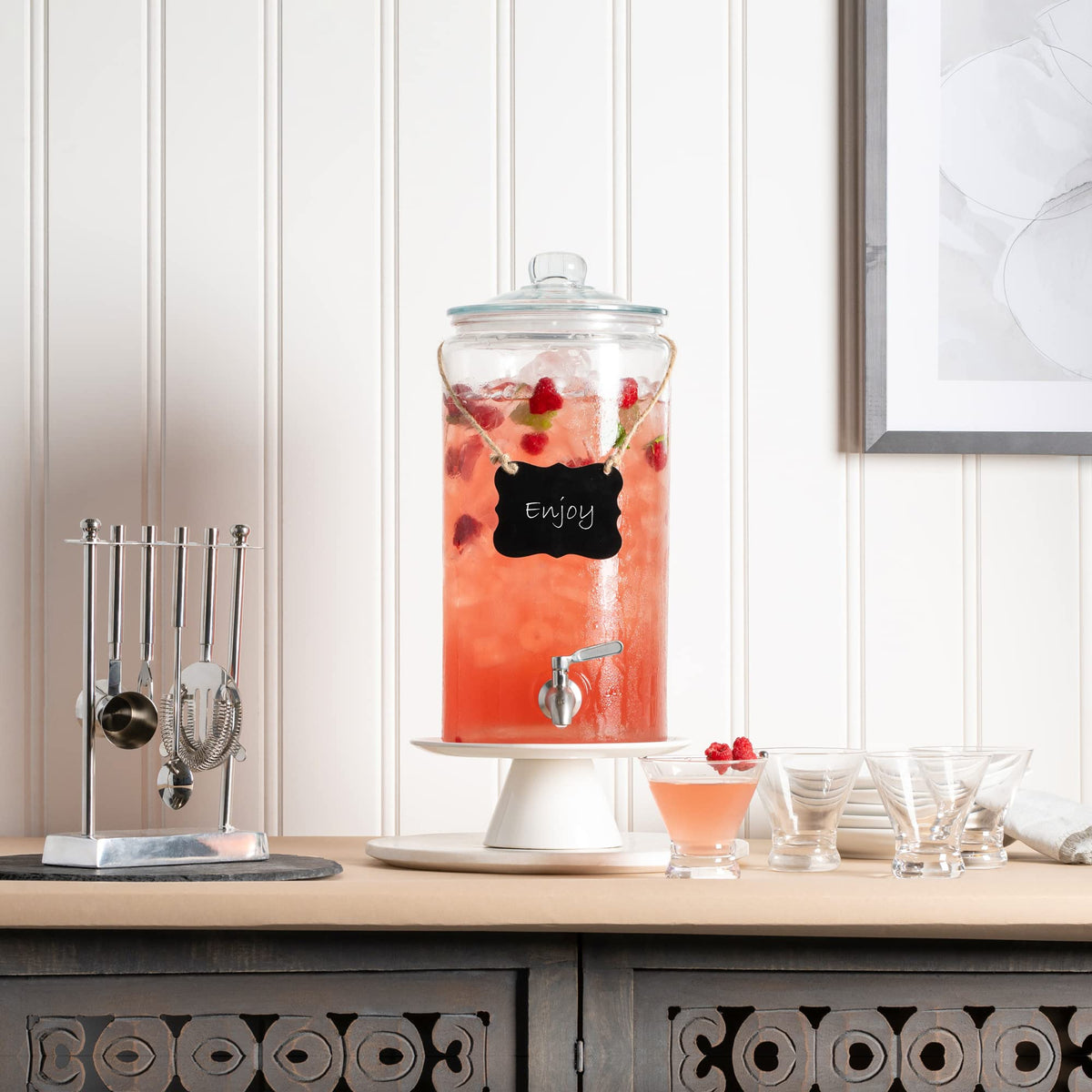 2 Gallon Glass Beverage Dispenser with Stainless Steel Spigot N318