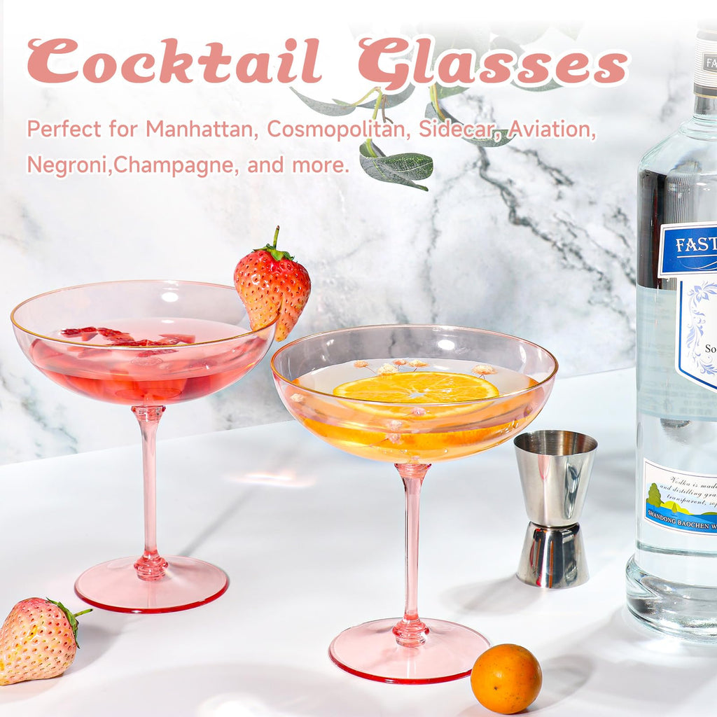 9oz Pink Plastic Martini Glasses Set T1097