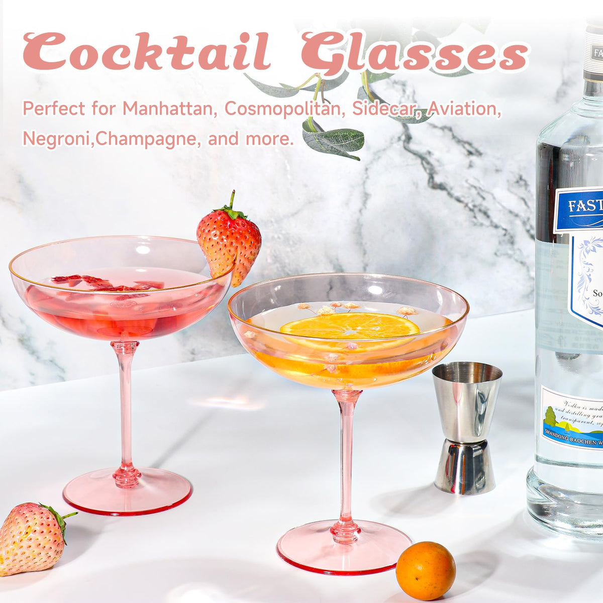 9oz Pink Plastic Martini Glasses Set T1097