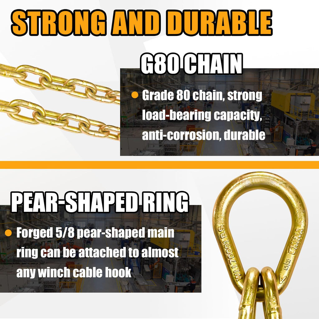 Grade 80 Chain V-Bridle 3/8In x 2Ft with J Hooks and Grab Hooks J7705