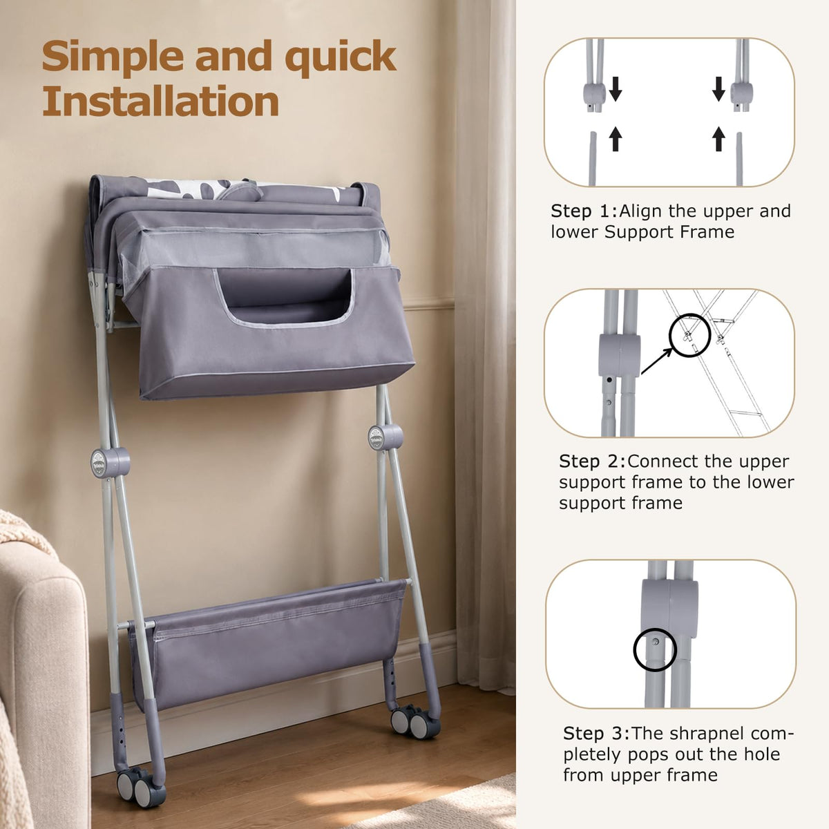 Baby Changing Table with Wheels, Portable Adjustable Folding Diaper Station with Storage V89482