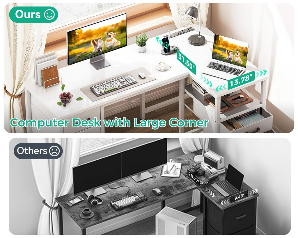 55 Inch L Shaped Office Desk with 6 Drawers White K364101
