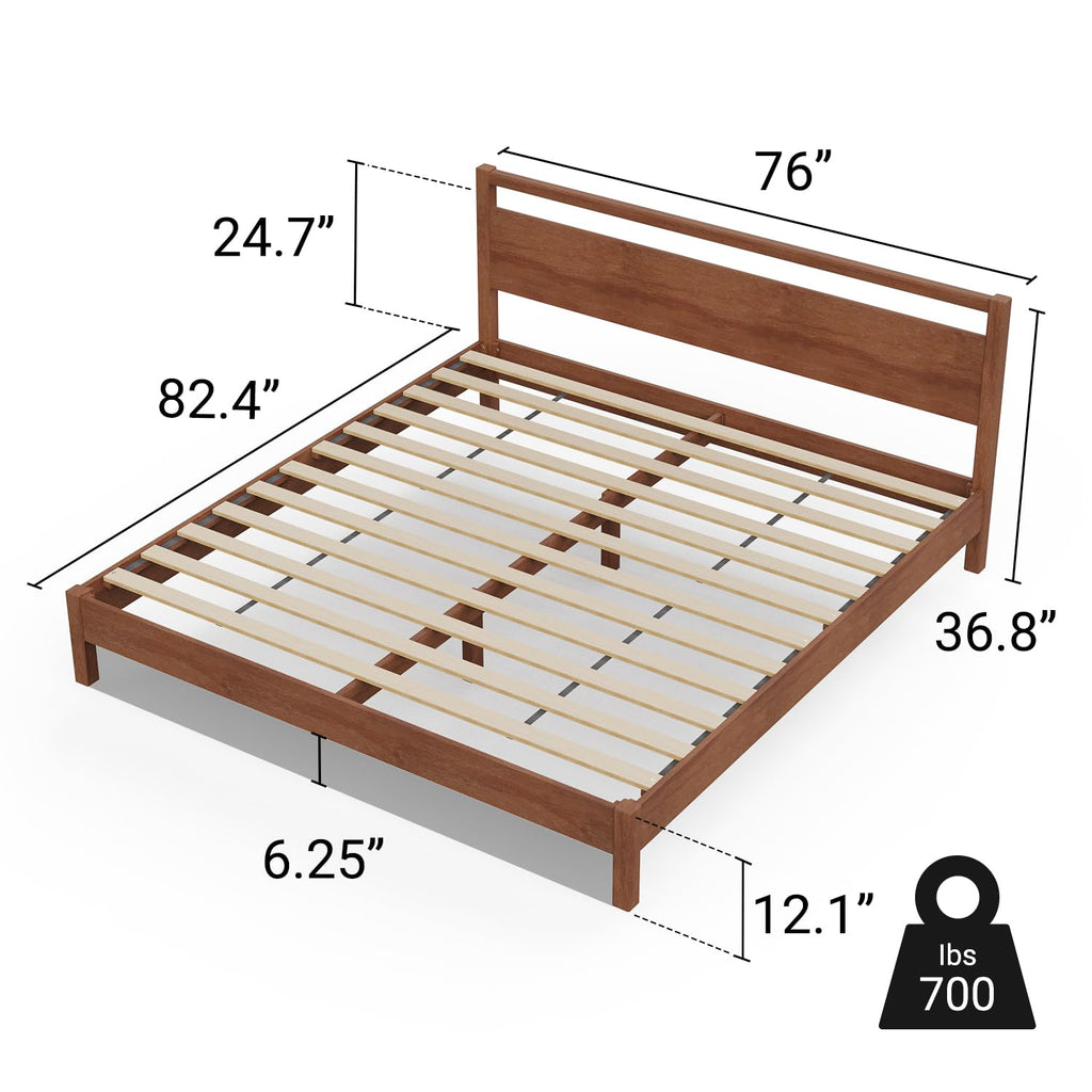 Cherry King Wood Platform Bed Frame with Headboard U8441