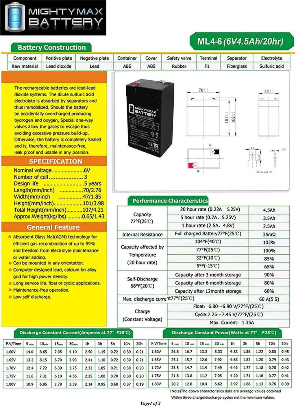 6V 4.5AH Replacement Battery 4 Pack M315