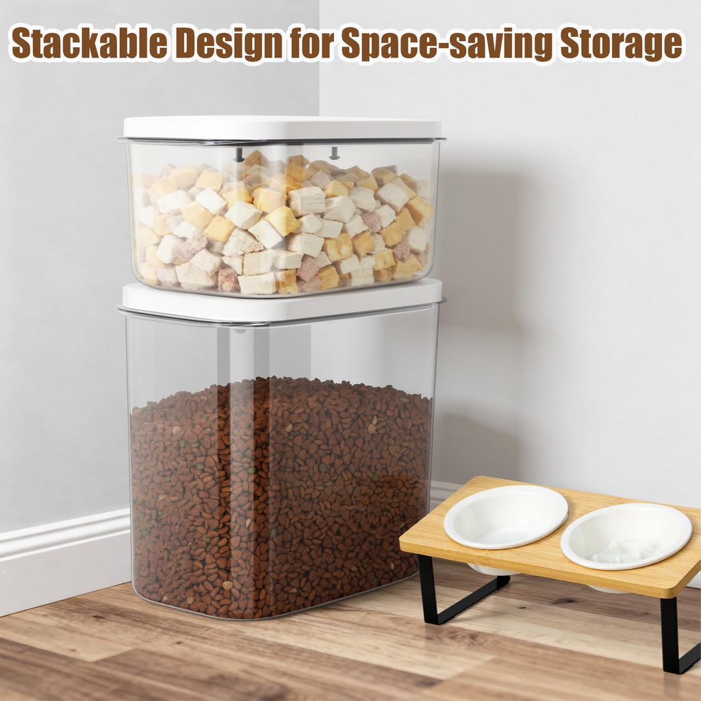 Dog Cat Food Storage Container with Handles, Stackable Pop Up Lids H86548