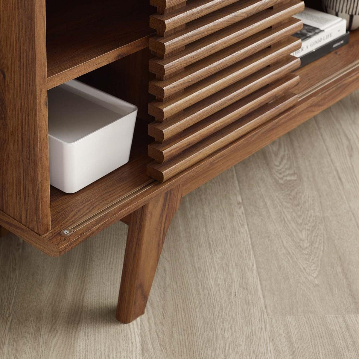 46 in Walnut Corner TV Stand with Sliding Doors P784921