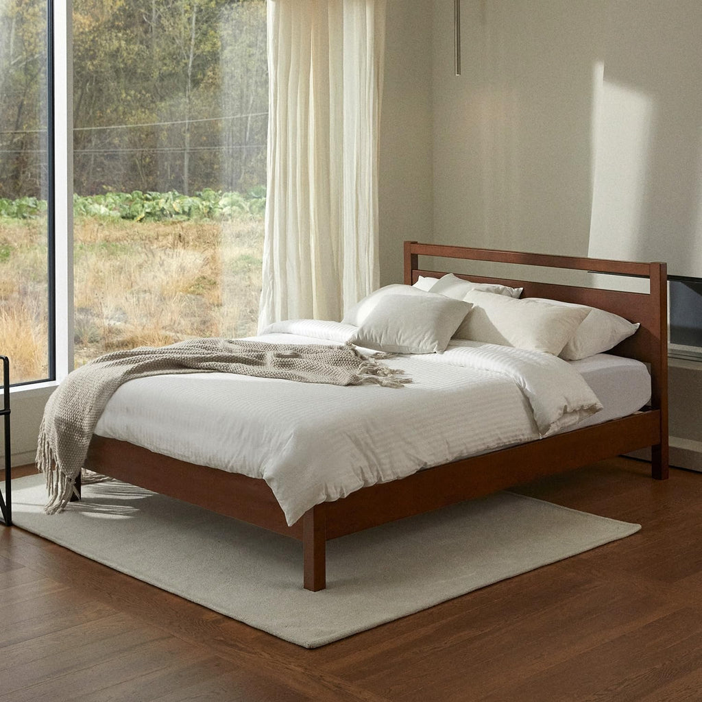 Cherry King Wood Platform Bed Frame with Headboard U8441