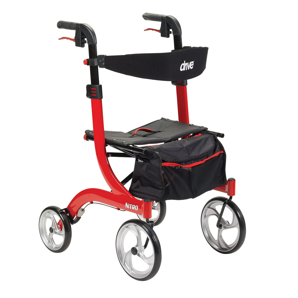 Red 4-Wheel Rollator with Seat J3698