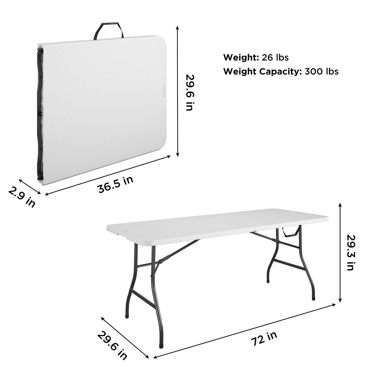 6ft White Blow Molded Folding Table U8435