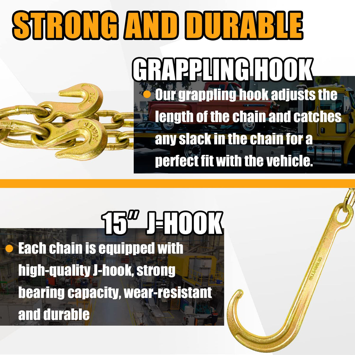 Grade 80 Chain V-Bridle 3/8In x 2Ft with J Hooks and Grab Hooks J7705