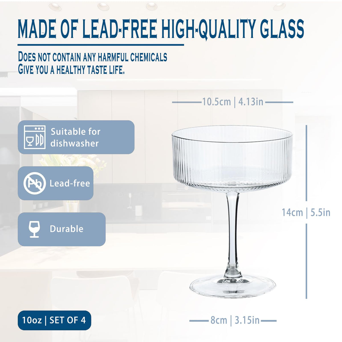 Martini Glasses set of 8, 10 oz Ribbed Coupe Glasses Q124683