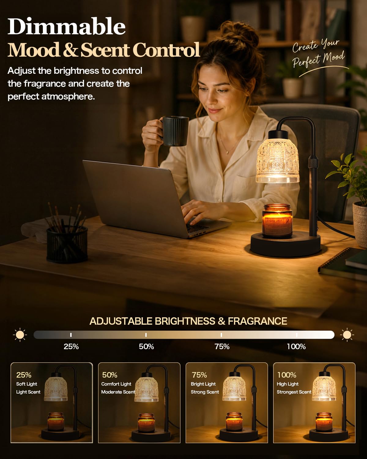 Candle Warmer Lamp with Timer, Gold H459636