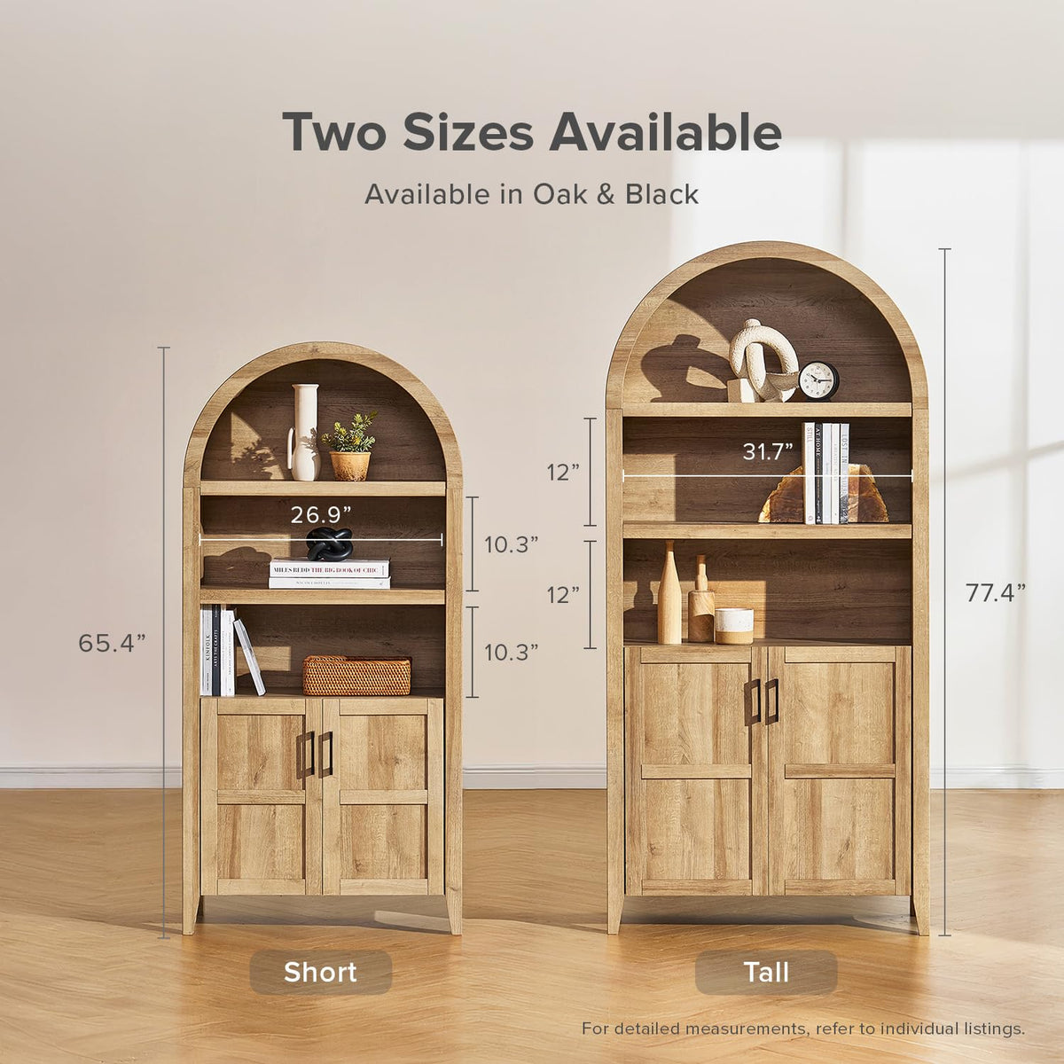 77.4" Tall Arched Wooden Storage Cabinet with Doors and Adjustable Shelves V564998