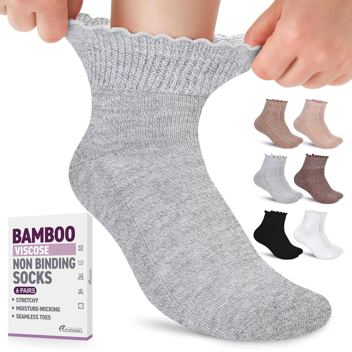 6 Pairs Non Binding Wide Seamless Diabetic Ankle Socks G57968