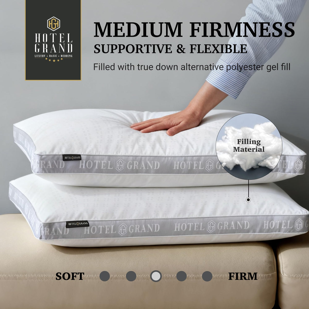 King Size Set of 2 Medium Soft Bed Pillows S836
