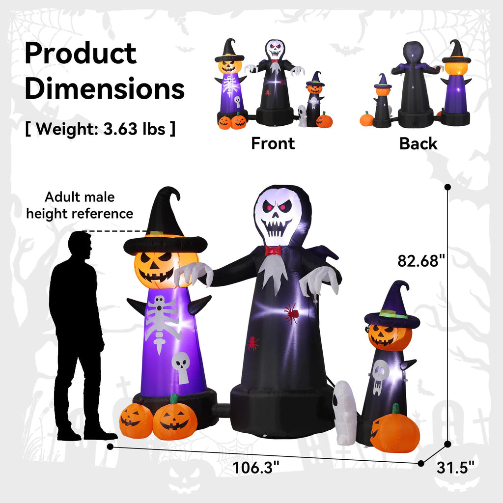 9FT Halloween Inflatable Grim Reaper with Built-in LED Light B275346
