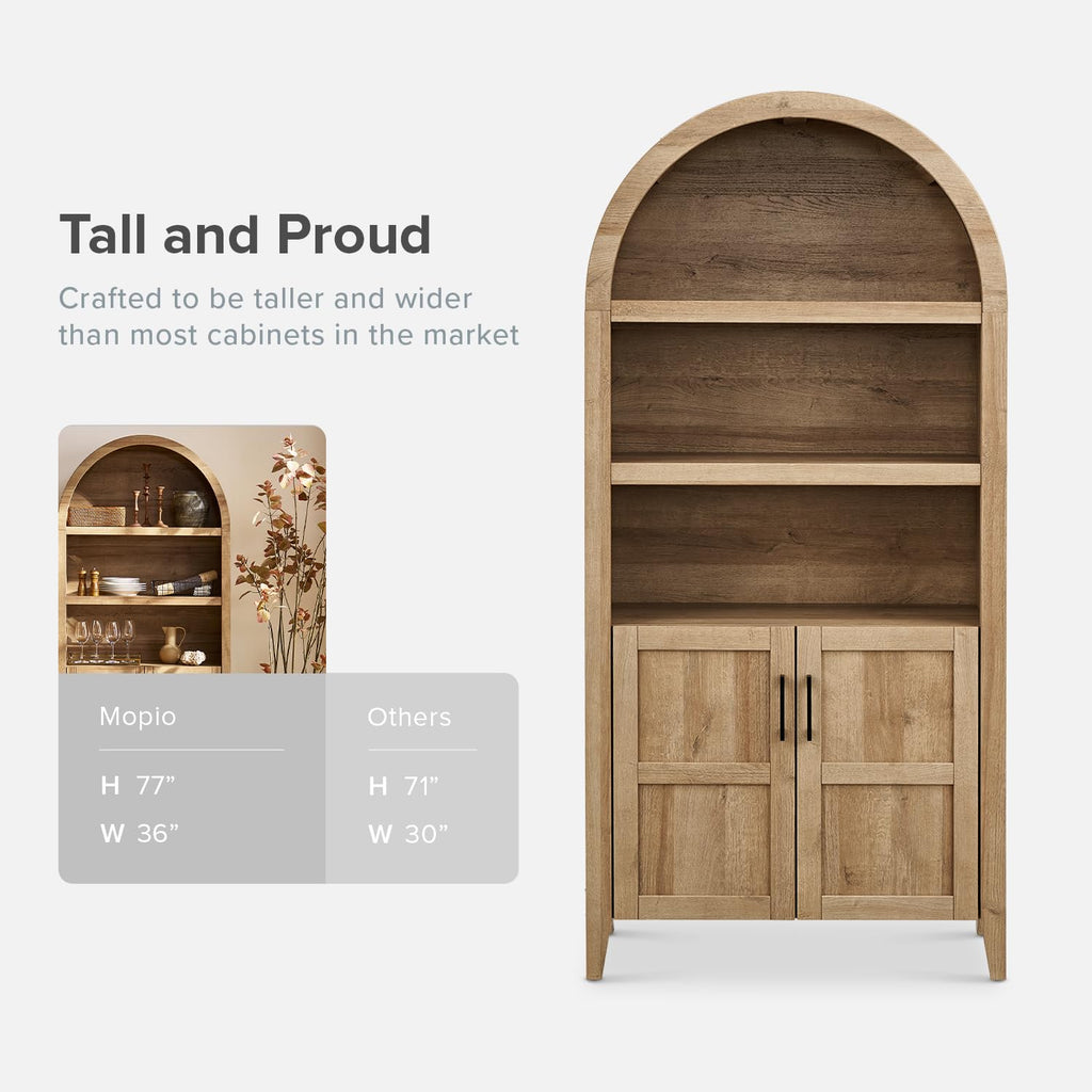 77.4" Tall Arched Wooden Storage Cabinet with Doors and Adjustable Shelves V564998