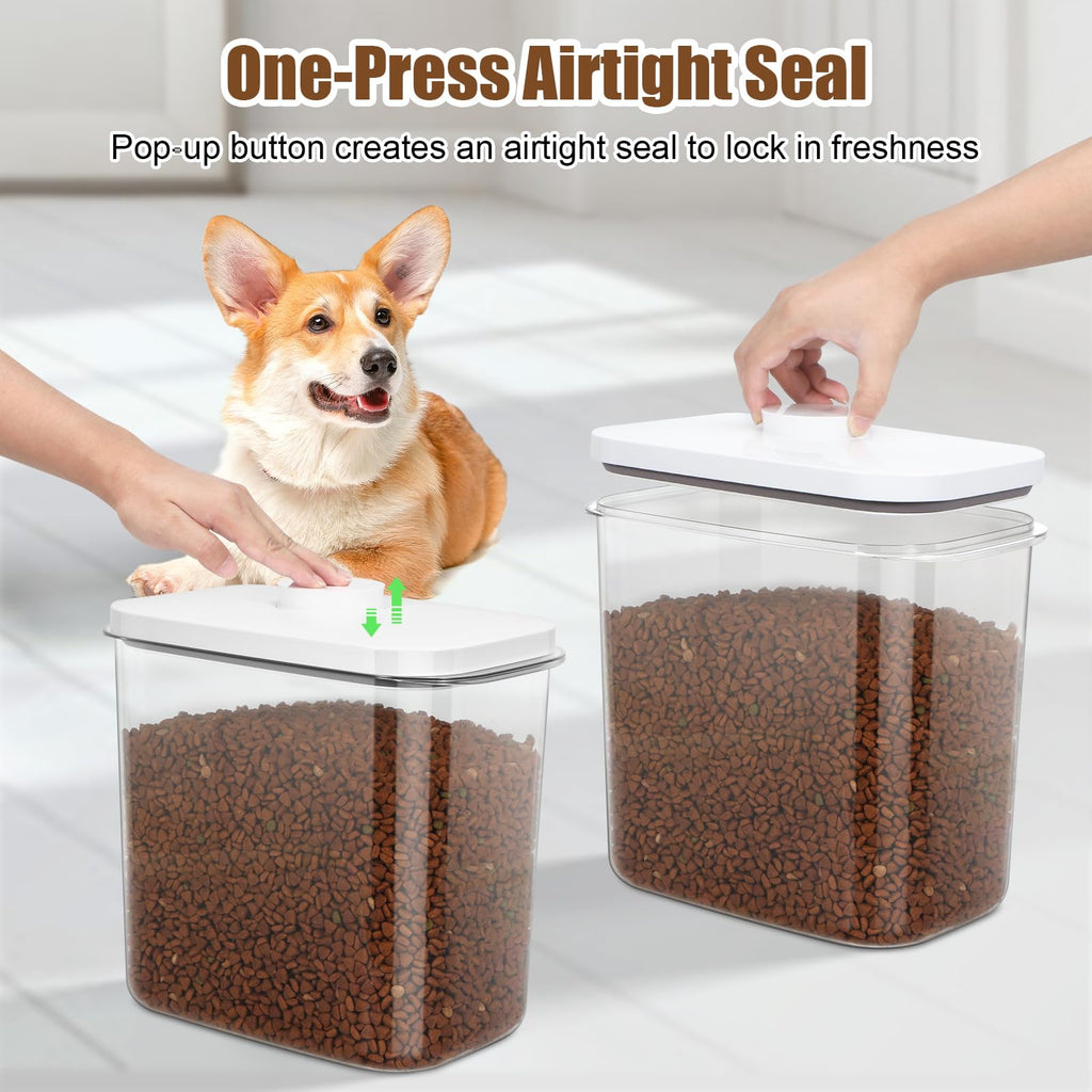 Dog Cat Food Storage Container with Handles, Stackable Pop Up Lids H86548