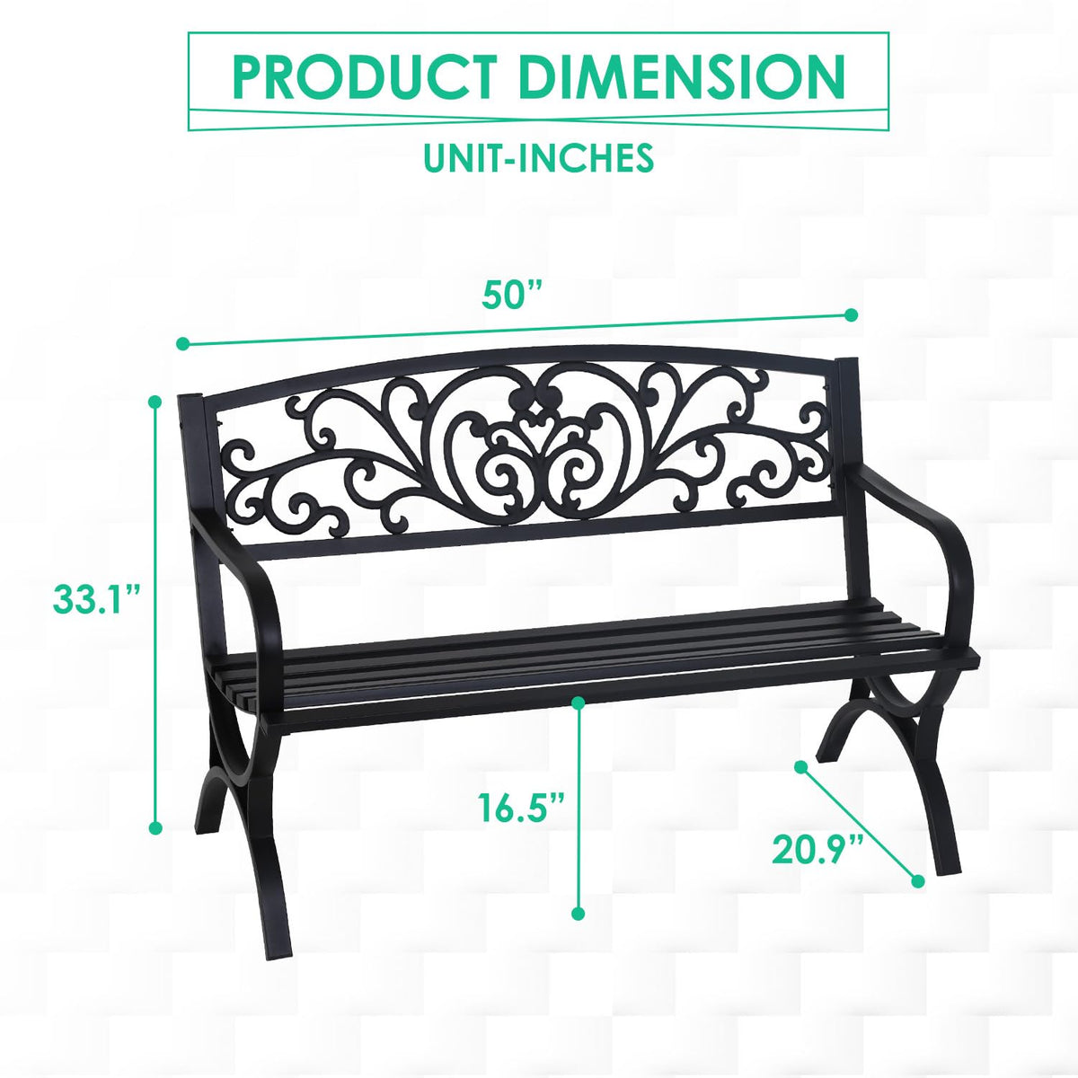 50" Outdoor Garden Bench Black 485lbs Load Capacity N7637