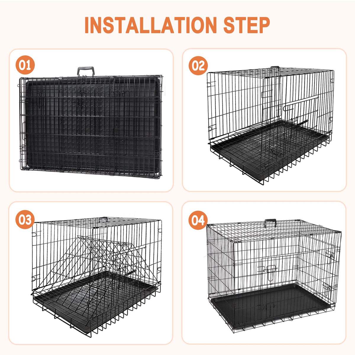 Double Door Folding Metal Wire Dog Crate with Tray F7867