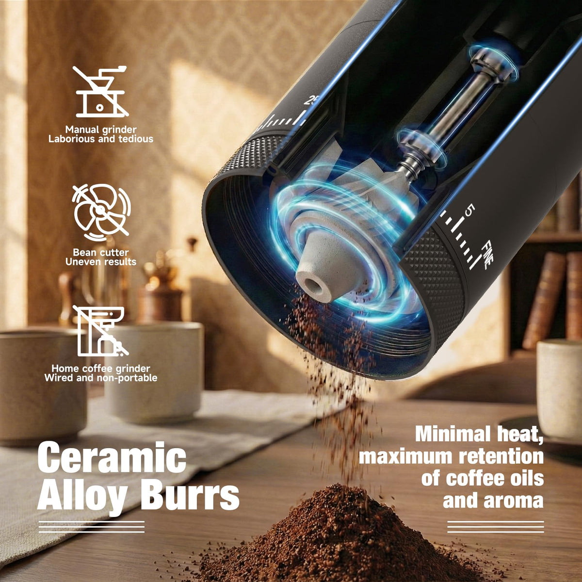 Portable Electric Burr Coffee Grinder with Ceramic Conical Burr Q8858
