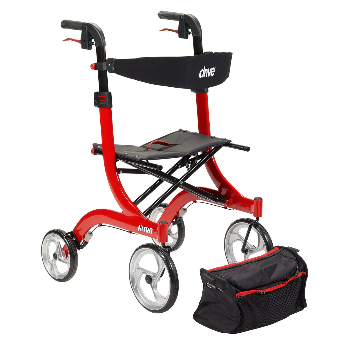 Red 4-Wheel Rollator with Seat J3698