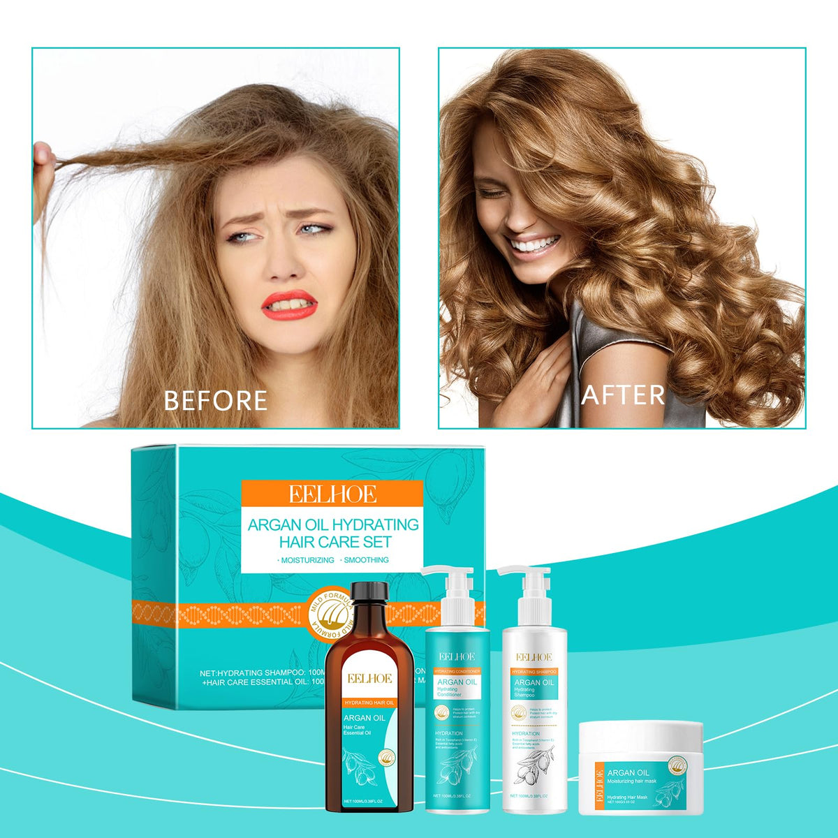 Argan Oil Hydrating Shampoo Conditioner Oil and Mask Hair Care Set A203