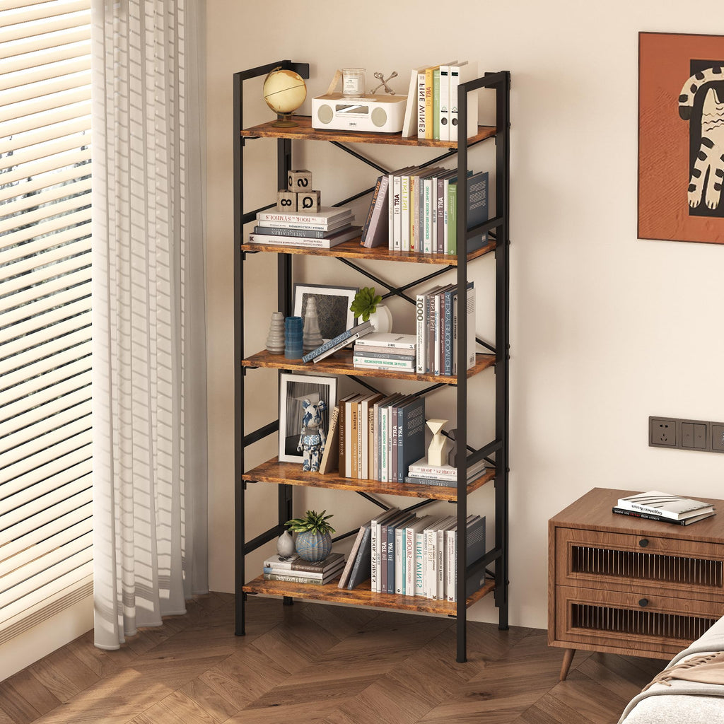 Folding 5 Tier Bookcase with X-Bracket Design V80457