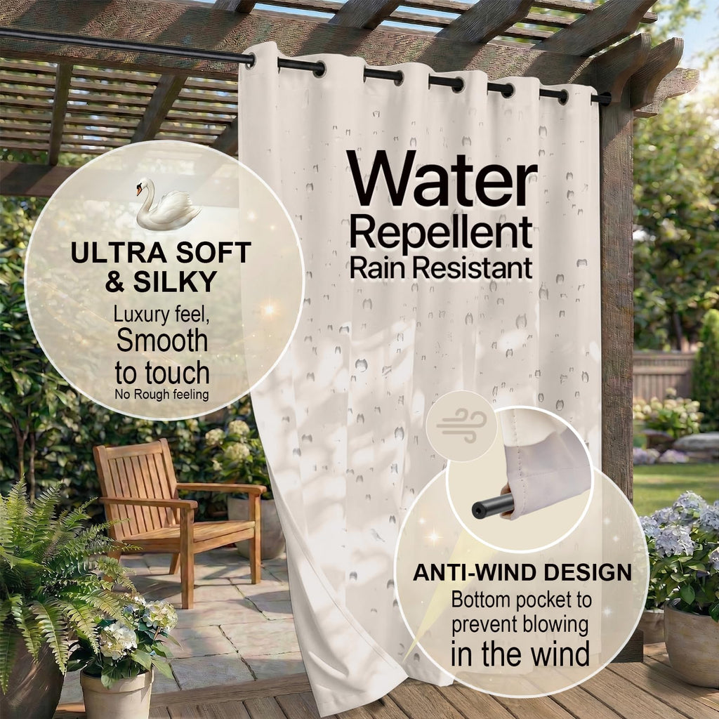 W52 x L108 Weather-resistant Grommet Top Curtains (2 Panels) M1100