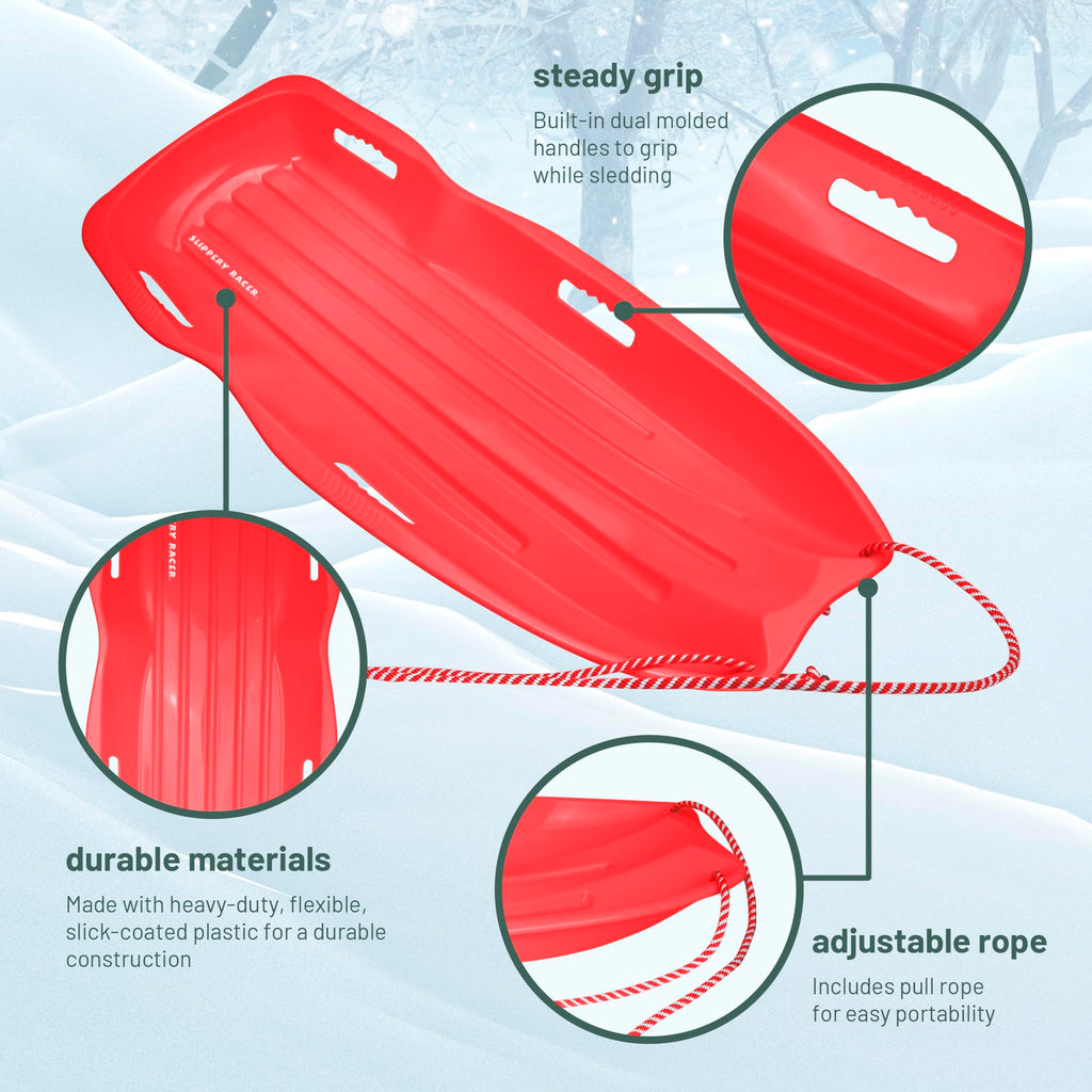 Plastic Toboggan Snow Sled with Pull Rope and Handles N7567