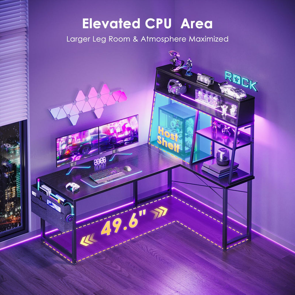 51 Inch L Shaped Gaming Desk with Display Shelves L93770