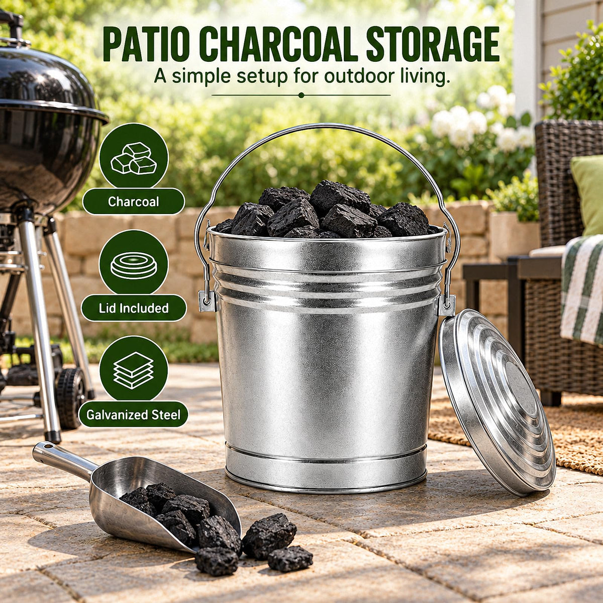 6 Gallon Silver Galvanized Steel Storage Can with Locking Lid E795212