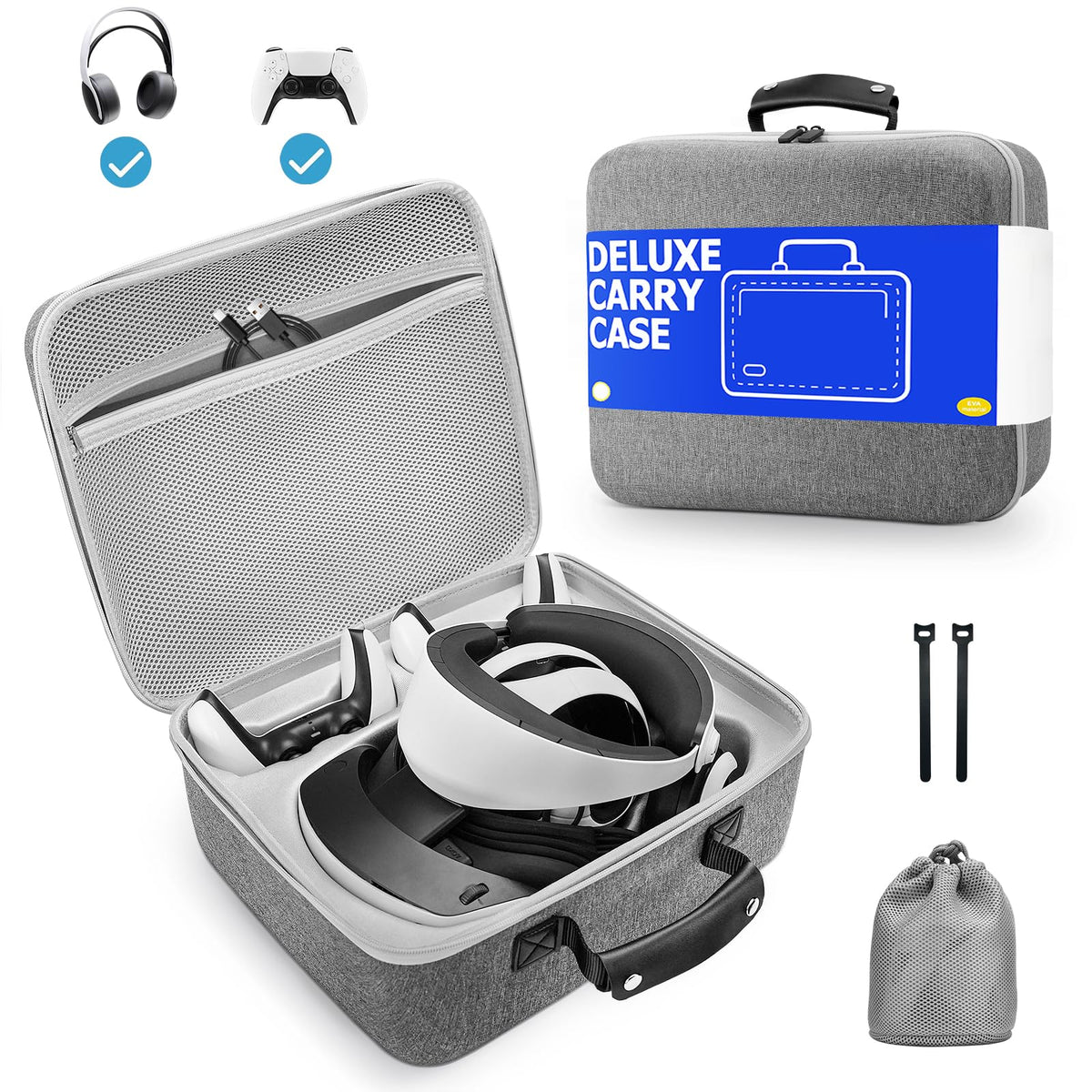 Grey Portable Hard Case for Gaming Headset and Touch Controllers K19927