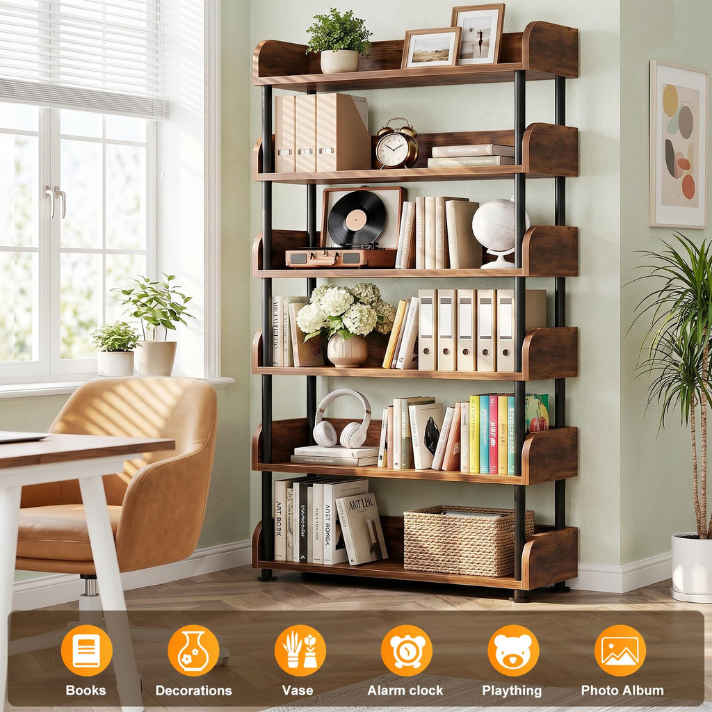 6-Tier Tall Open Bookshelf with Metal Frame V140673