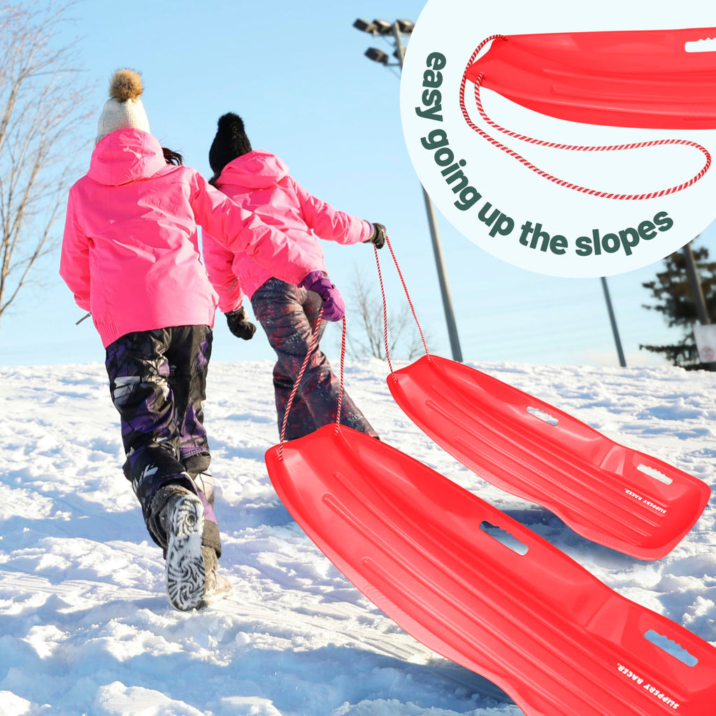 Plastic Toboggan Snow Sled with Pull Rope and Handles N7567