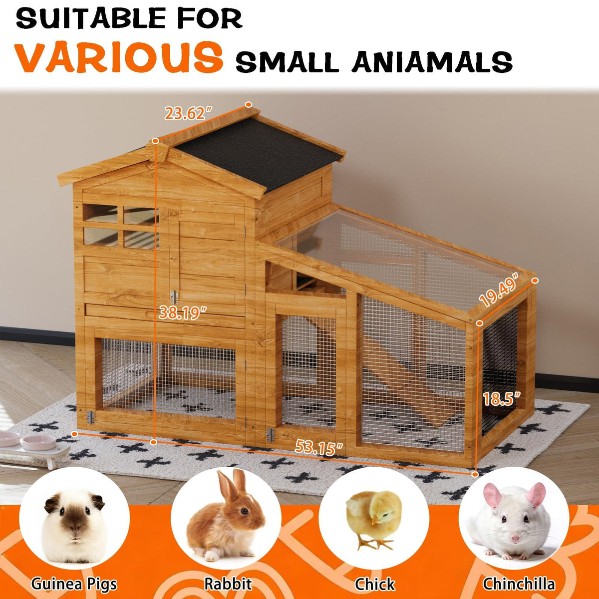 2-Story Wooden Rabbit Hutch with Run W897