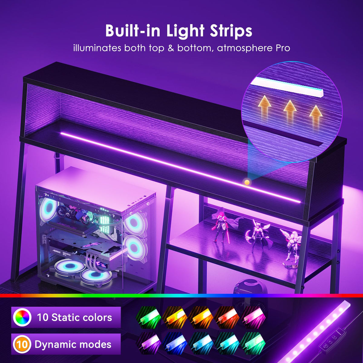 51 Inch L Shaped Gaming Desk with Display Shelves L93770
