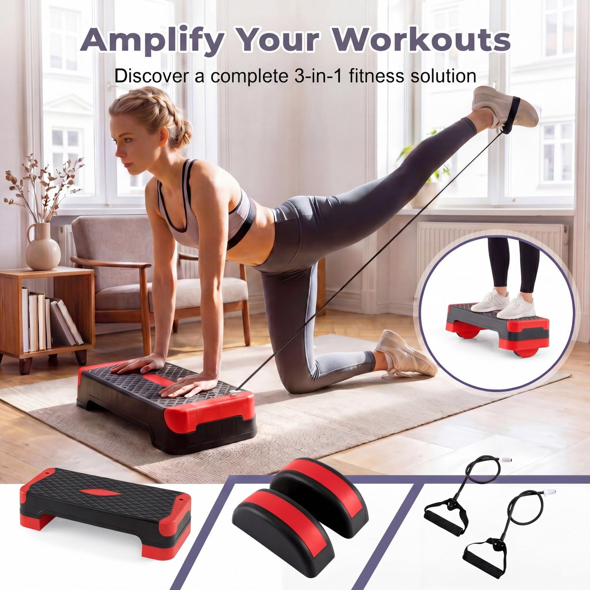 Aerobic Step Platform with Risers & Resistance Bands G269630