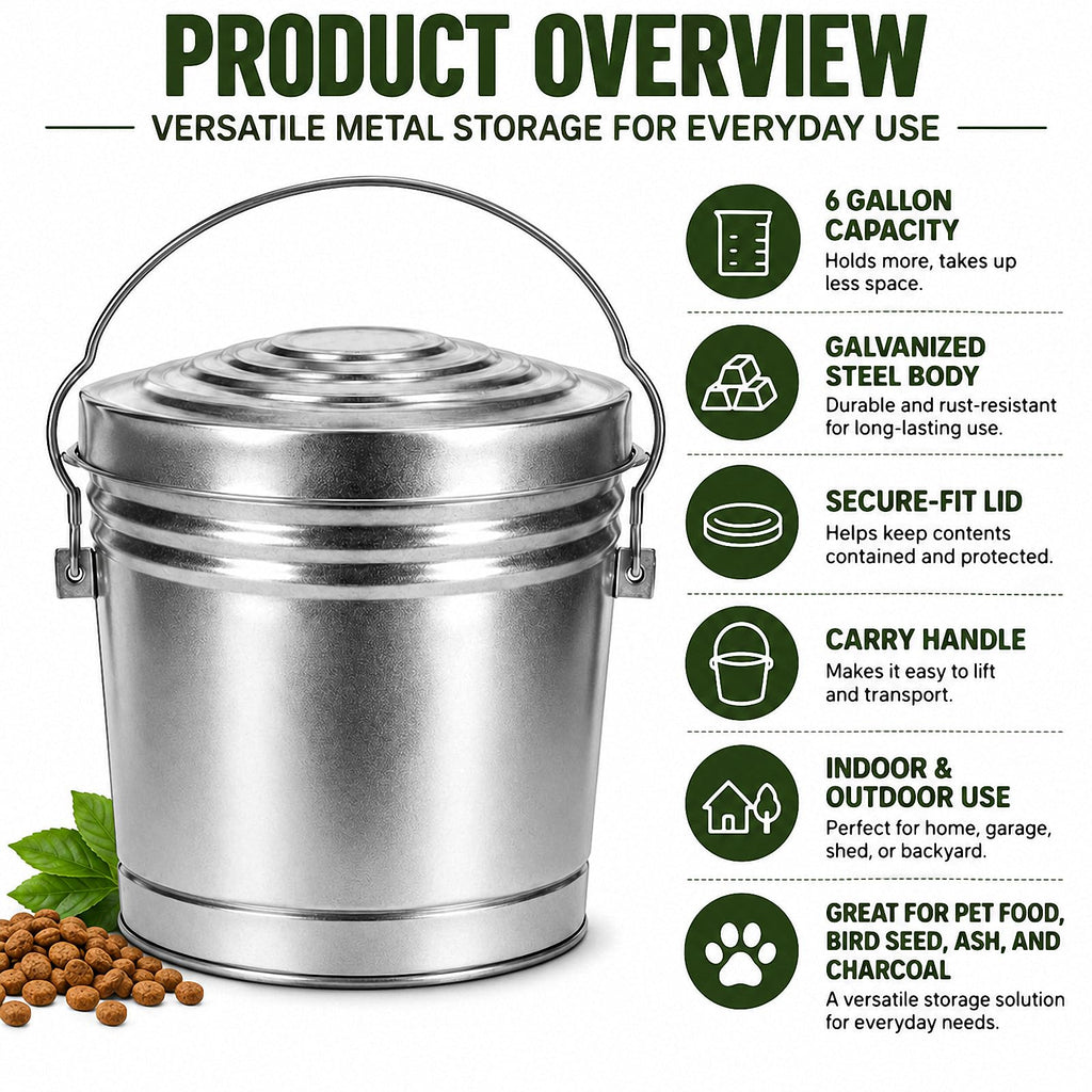6 Gallon Silver Galvanized Steel Storage Can with Locking Lid E795212