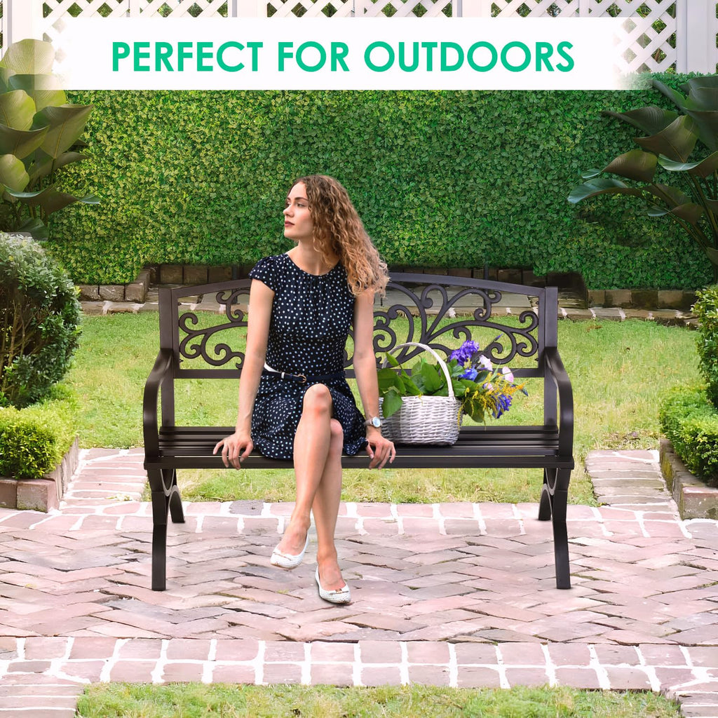 50" Outdoor Garden Bench Black 485lbs Load Capacity N7637
