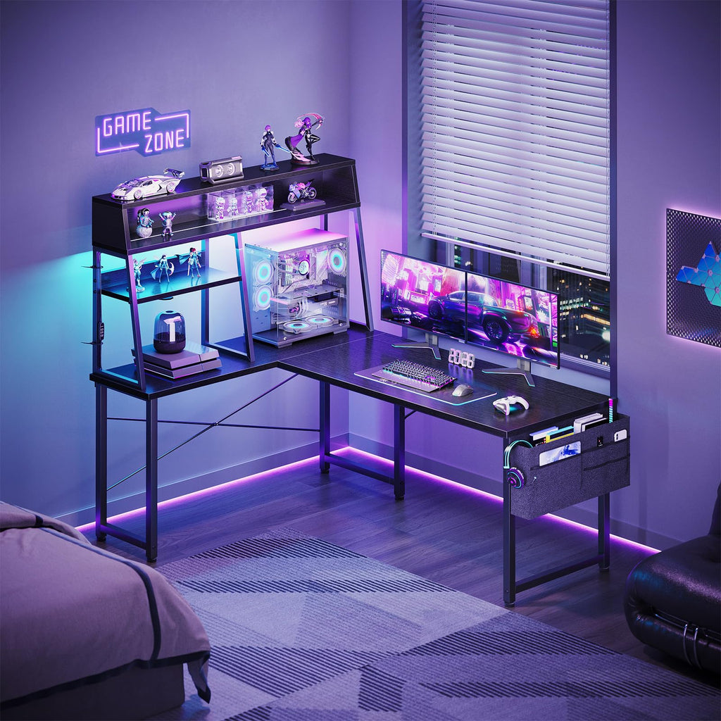 51 Inch L Shaped Gaming Desk with Display Shelves L93770