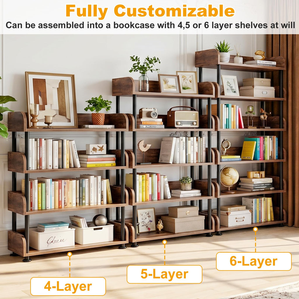 6-Tier Tall Open Bookshelf with Metal Frame V140673