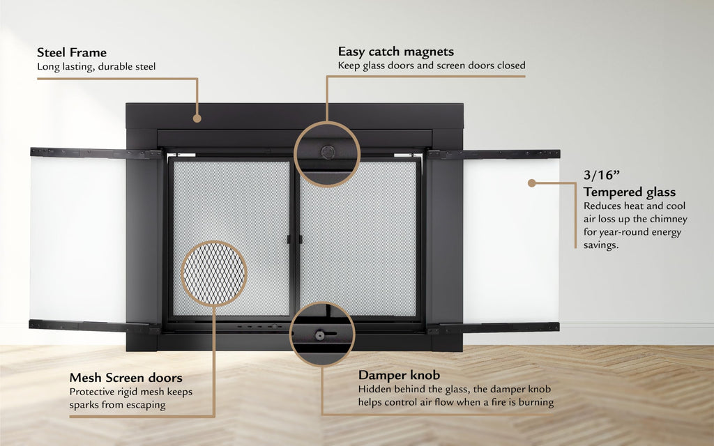 Black Small Fireplace Glass Door F20352